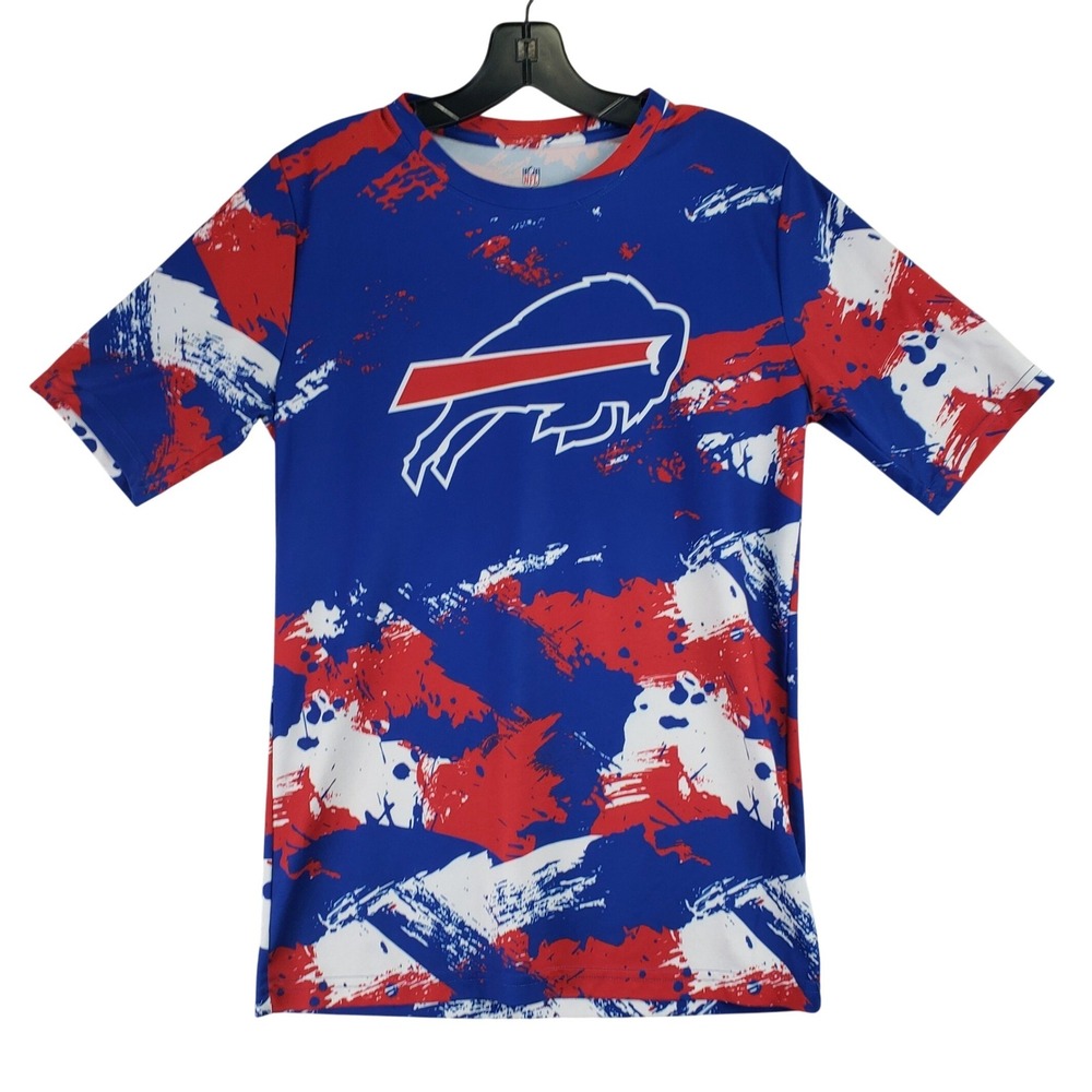 Buffalo Bills NFL T-Shirt Men XL Blue Paint Splash Logo Football Gameday Fanwear